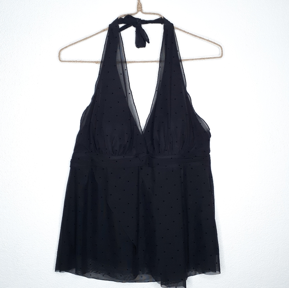 Mazu Swim Black mesh wrap halter tankini sz 20w